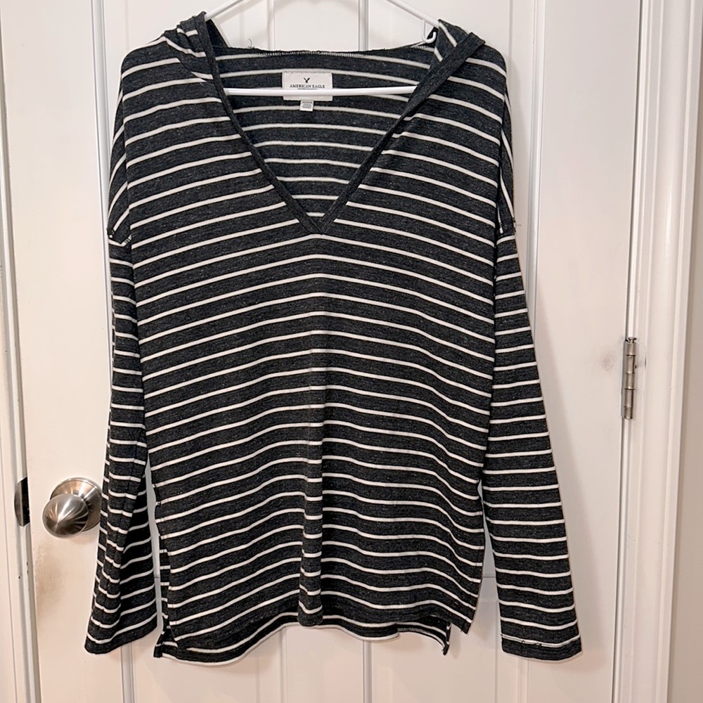 American Eagle Dark Grey/White Hooded Top